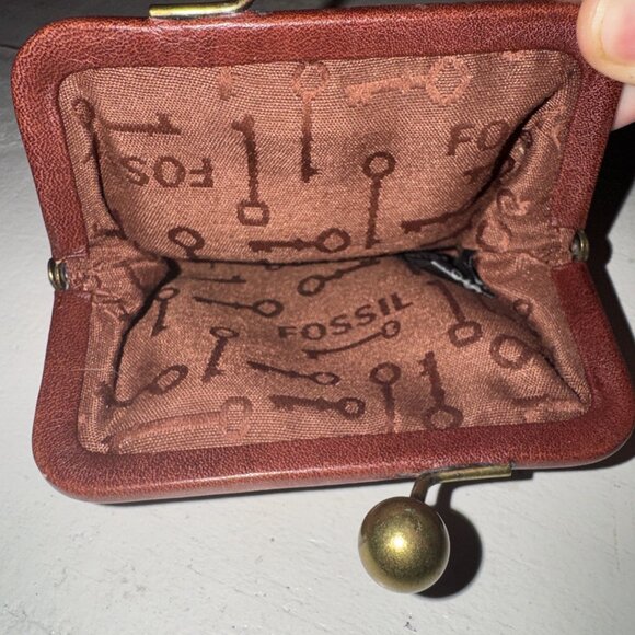 VTG Fossil Kisslock Key-Per Coin Purse Canvas Aztec Leather Accent - Picture 5 of 14